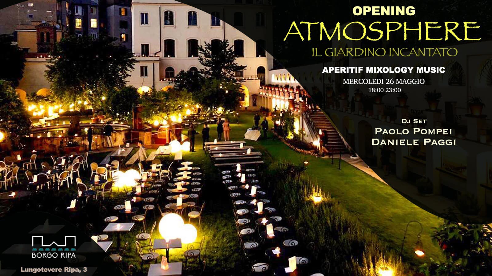 Aperitivo Borgo Ripa mercoledì 26 maggio 2021 Giardino meraviglie