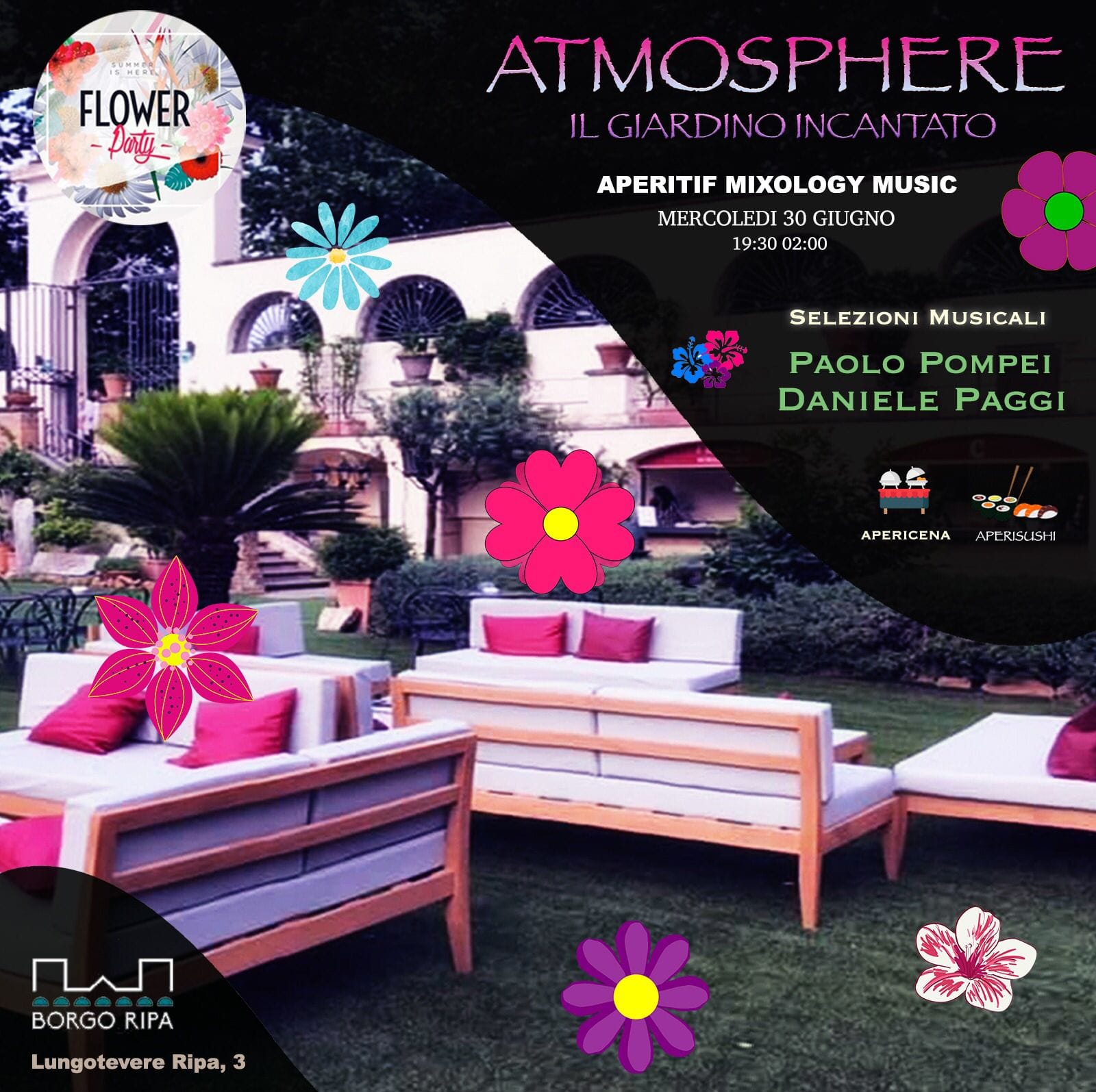 Aperitivo Borgo Ripa mercoledì 30 giugno ATMOSPHERE Dj Pompei & Paggi