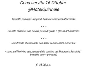 menu cena servita hotel quirinale roma sabato 16 ottobre 2021