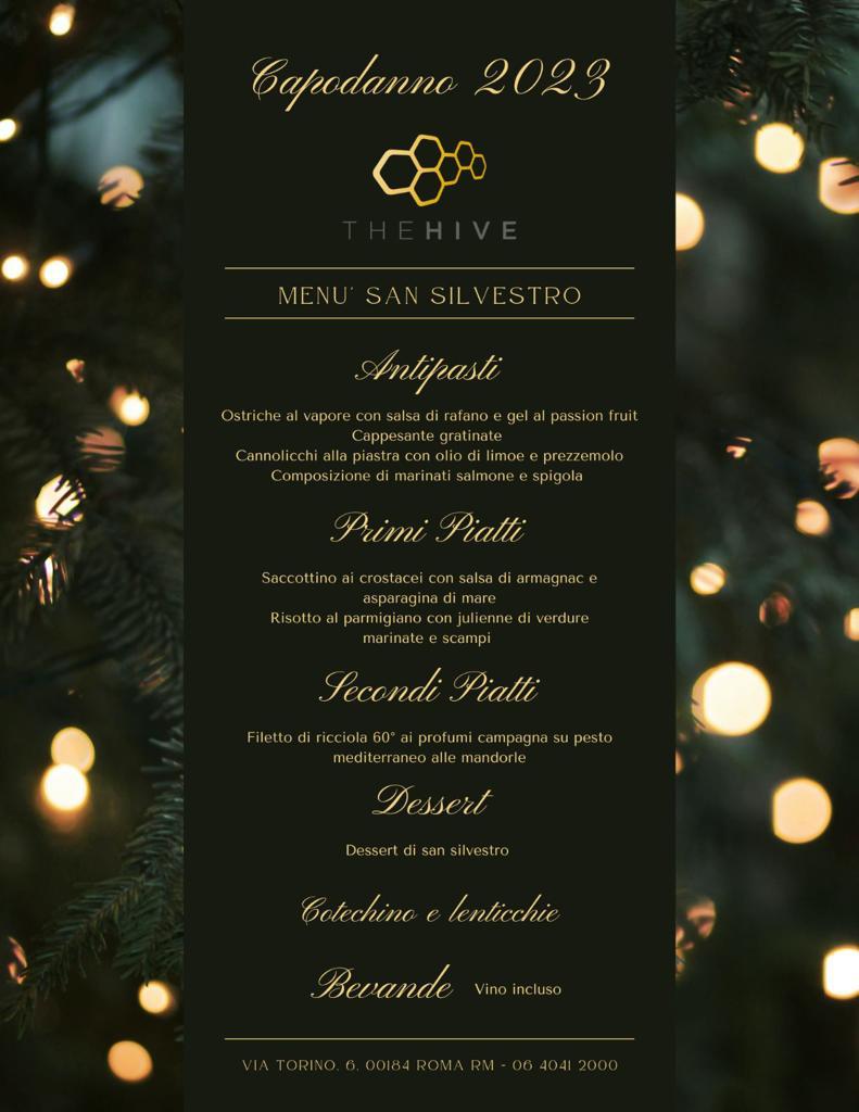 menù Capodanno 2023 The Hive Hotel Roma menu