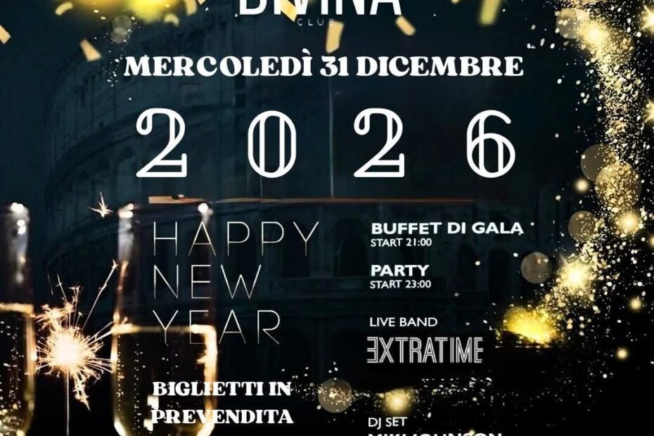 flyer della serata di capodanno 2026 discoteca divina roma