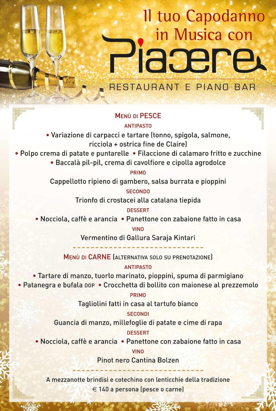 Capodanno 2025 Piacere Restaurant Cena di Gala