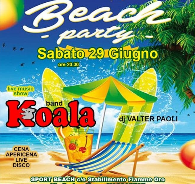 Sport Beach Sabato 29 Giugno 2024 Cena e Disco