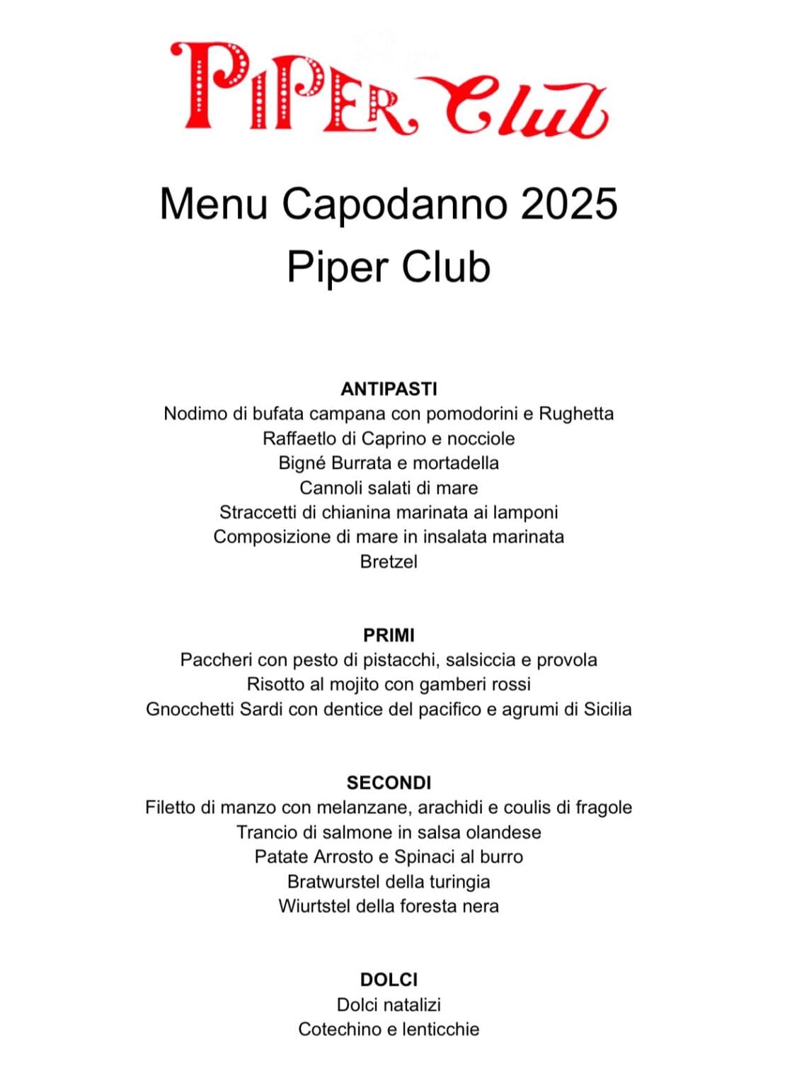 Discoteca Piper Capodanno 2026 Cena + Djset