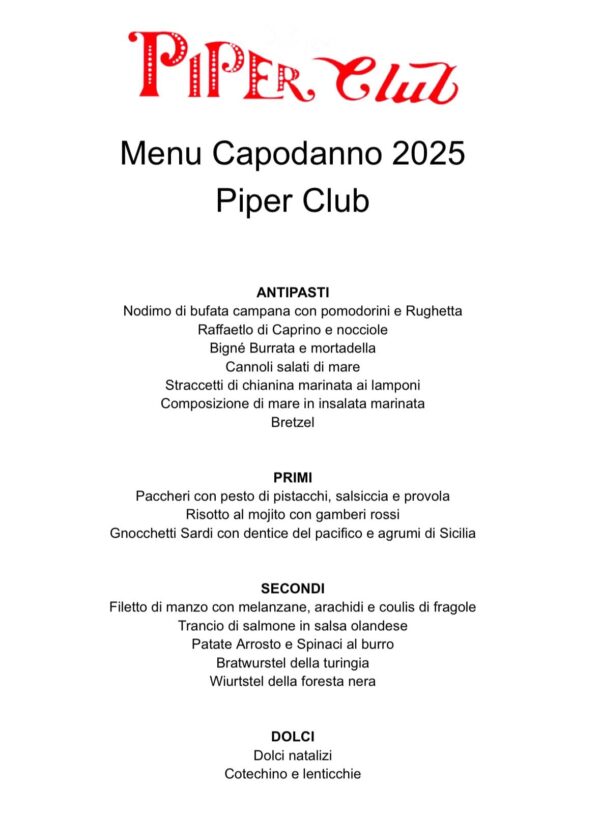 Discoteca Piper Capodanno 2026 Cena + Djset