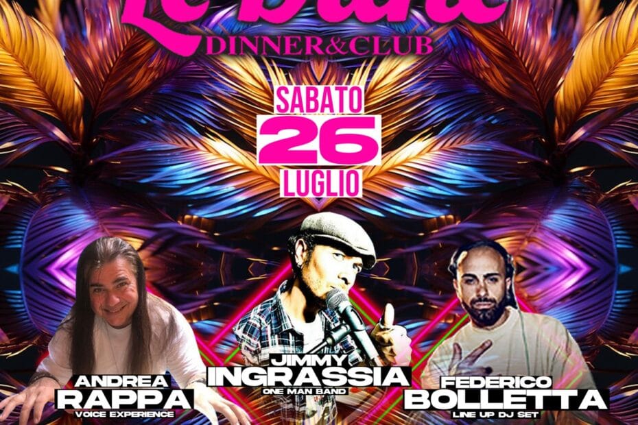 flyer della serata a le dine di ostia sabato 26 luglio 2025