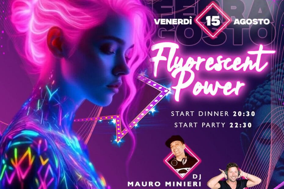 flyer del fluorescent party al tibidabo di ostia venerdì 15 agosto 2025