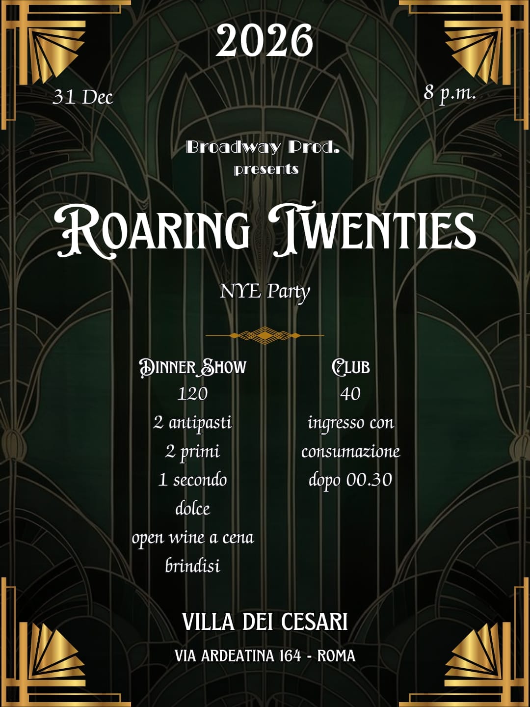 Menu Capodanno Villa dei Cesari 2026