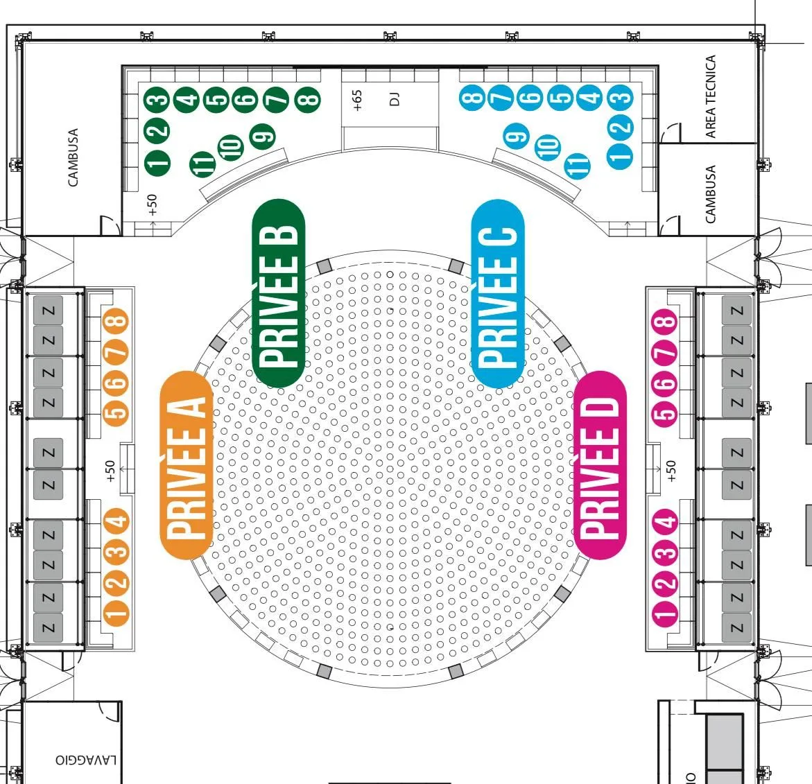 Posizioni Privè tavoli privé discoteca The Circle Roma