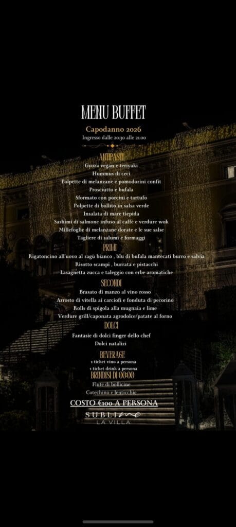 Capodanno 2026 Sublime La Villa Cena di Gala