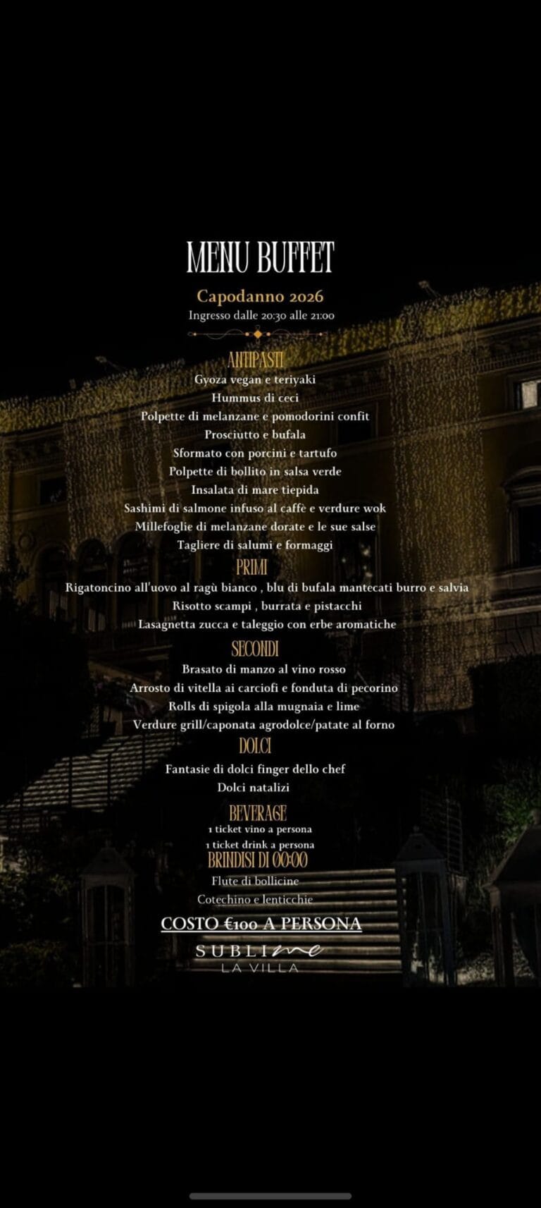 Capodanno 2026 Sublime La Villa Cena di Gala