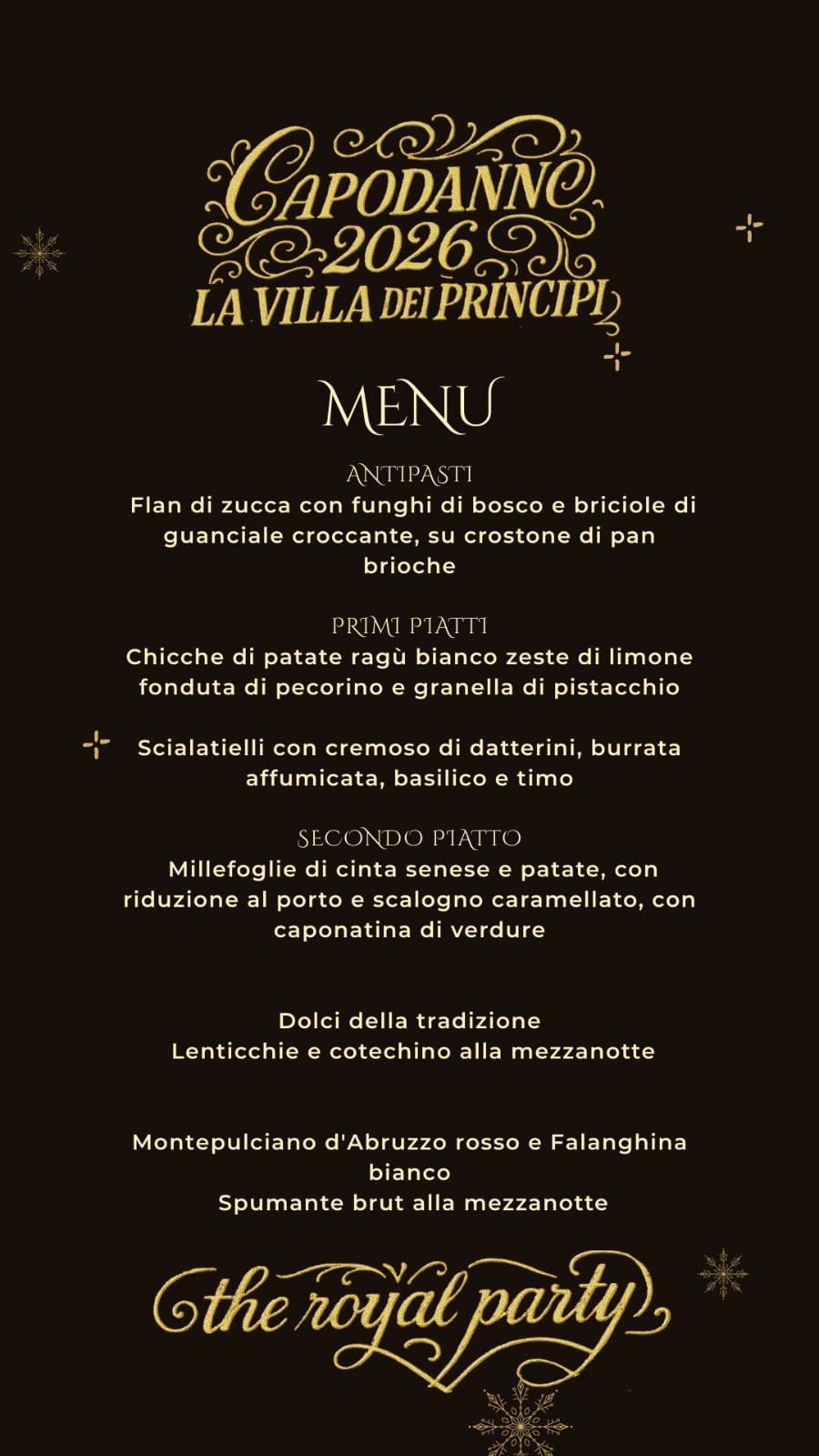 Menu Capodanno 2026 Villa dei Principi