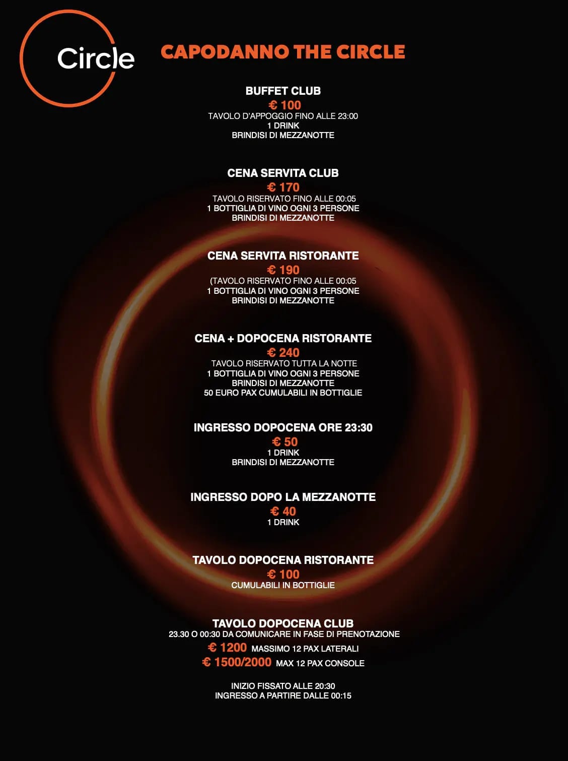 prezzi capodanno the circle