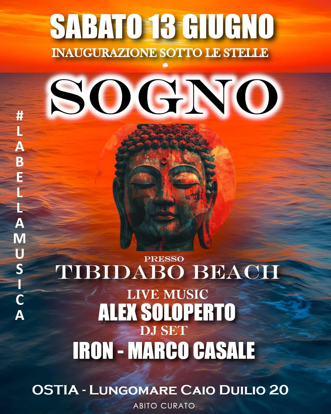 Locandina SOGNO — inaugurazione estate 2026 al Tibidabo Ostia, sabato 13 giugno