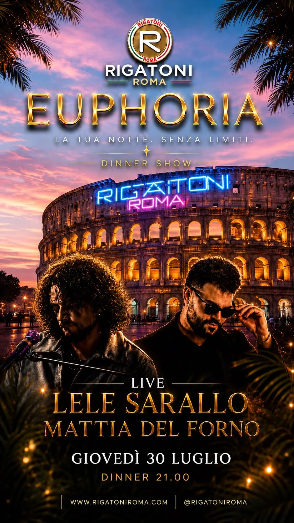 Flyer di Giovedì sera al Rigatoni Roma — Euphoria: La Cena Spettacolo