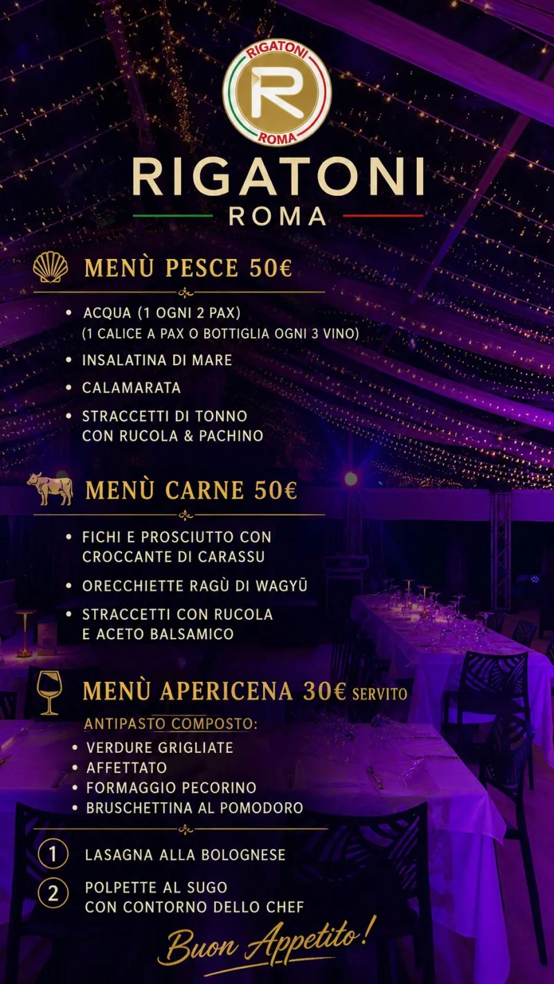 menù e prezzi cena