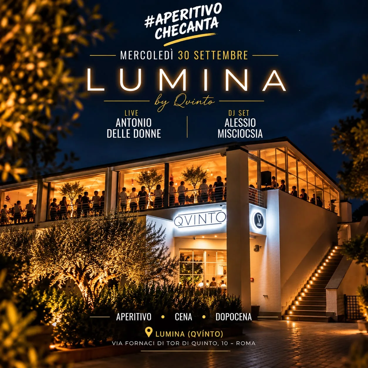 Lumina Roma ogni sera Apericena servito, Cena e Dopocena