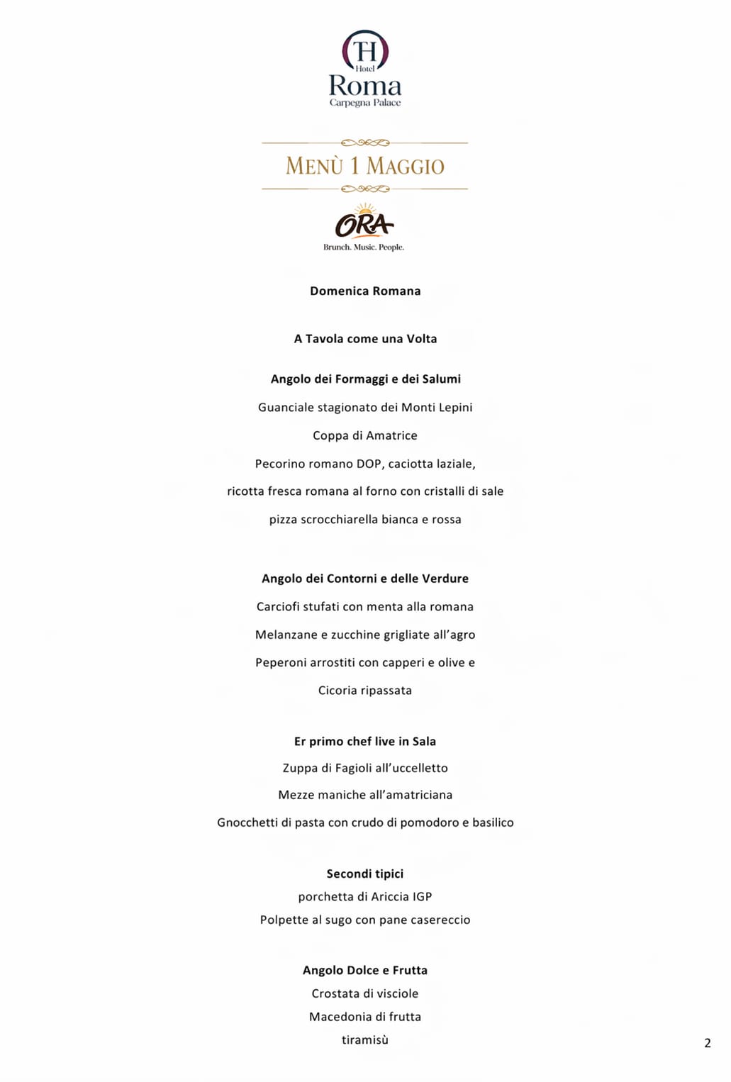 Menù Domenica Romana 1 Maggio – Carpegna Palace Hotel Roma