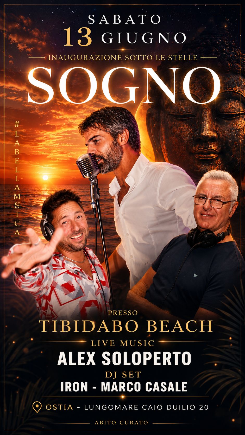 Locandina SOGNO — inaugurazione estate 2026 al Tibidabo Ostia, sabato 13 giugno